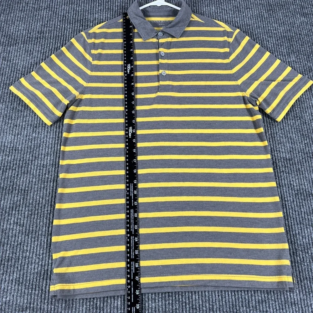 Banana Republic Mens Size Medium Gray‎ Yellow Striped Short Sleeve Polo Shirt